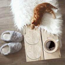 Set de 6 suporturi de pahare rotunde cu model imitație de lemn, imprimate 2D, potrivite pentru terasă, bucătărie, sufragerie, întâlniri acasă, decor pentru masă, cadou ideal pentru prieteni și familie în timpul sărbătorilor, nunților, zilelor de naștere, petrecerilor, accesorii pentru decorul casei - Multicolor - Vizualizare 6