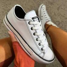 Kit Of 3 Unisex Star Style Sneakers For Men And Women, Casual, Traditional, Faux Leather - 白色/黑色/焦糖色 - 查看 6