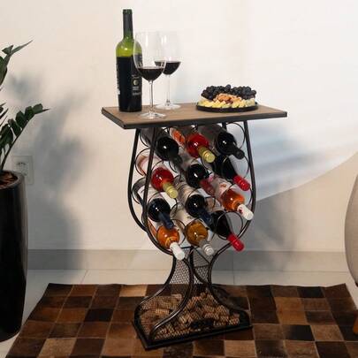 Adega decorativa, suporte de garrafas de vinho com mesa, porta-rolas em formato de taça