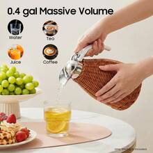 1.5L Thermal Carafe, 0.4Gal Stainless Steel Dual Wall Vacuum Thermal, 12h Warm & 24h Cold Retention, Hand Woven Rattan Body Coffee Carafe For Home, Coffee Shop - Coffee Brown - View 4