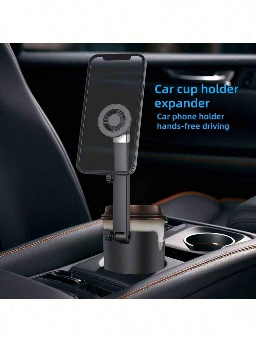二合一磁吸式车载杯架手机支架 - 强力磁铁，360°旋转伸缩调节臂，ABS耐用材质，适用于大多数车型，附赠2个手机磁性贴纸
