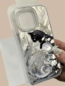 1 chiếc ốp lưng điện thoại họa tiết lông vũ tối giản IMD hình hoa sơn dầu và mèo đen, phù hợp cho iPhone 16 Pro Max, 15/14 Plus, 13, 12, 11. - Nhiều màu - Xem 2