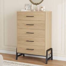 Huisuilinss 5/6 Drawer Dresser,Tall Dresser For Bedroom,Modern Chest Of Drawers,Freestanding Wood Storage Organizer With Deep Drawer For Living Room Entryway Hallway - Tủ 5 ngăn kéo màu gỗ - Xem 1