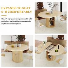 47-63 Inch Extendable Round Dining Table For 4-8 With 2-Tier Storage Shelf, Modern Expandable Wood Oval Kitchen Table, Space Saving Circle Pedestal Table For Dining Room Living Room - Oak Color - View 6