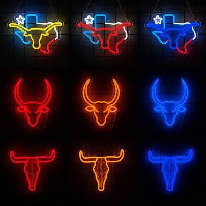 TEXAS Longhorn Neon Sign For Wall Decor,LED Bull Neon Light Signs,Cow Neon Signs - USB Powered Hanging Neon Sign For Bedroom,Game Room,Bar,Man Cave,Graduation Gifts,Dorm,Texas Western Home Decor,Easy To Install.