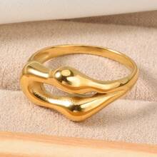 1pc Personalized 18k Gold Plated Fluid Liquid Geometry Ring With Old Money Style For Women Daily Parties Wear - Gold - View 5