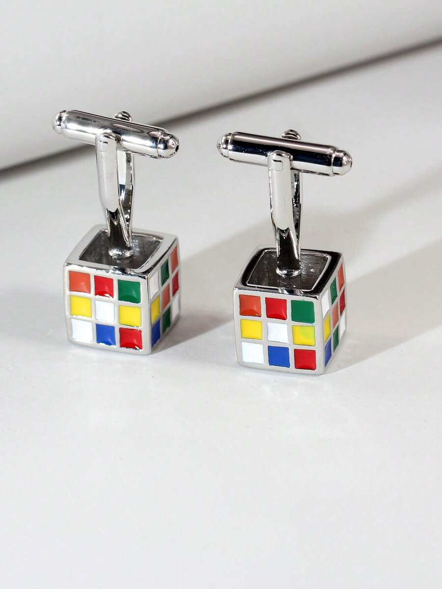 1 Pasang Manset Kancing Pria Minimalis Berwarna-warni dengan Enamel Imitasi 3D untuk Pemakaian Sehari-hari - MultiWarna - View 1