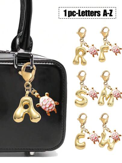 1 Cute Turtle Animal Pendant Keychain With Bubble Letters Cute Necklace Pendant Bag Pendant-Lucky Crystal Pendant, Alphabet Letters A-Z, Shiny Alloy Bag And Backpack Pendant-Perfect Gift For Birthdays And Special Occasions, Key Chain Ring Bag Backpack Pendant Car Pendant Gift For Ladies And Girls, Wallet And Handbag Accessories.