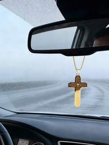 不锈钢基督教十字架汽车挂饰 - 镌刻祷文 - 宗教后视镜装饰，专为虔诚的驾驶员设计，提供精神庇佑 - A - 查看 10