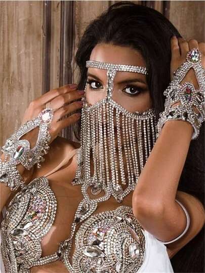 1pc Multi-Layer Crystal Rhinestone Tassel Mask, Luxury Party Decoration Accessory For Women