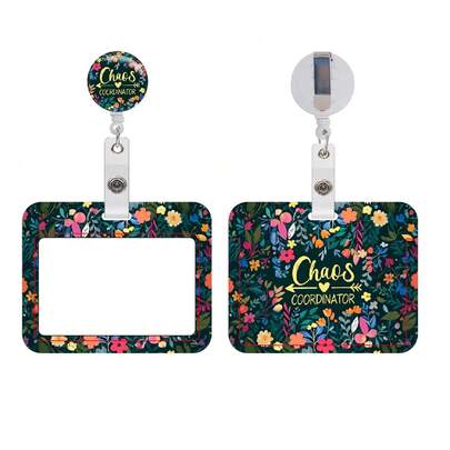 Funny ID Badge Holder With Retractable Reel Clip, Chaos Coordinator Job Title Label, Vertical ID Card Protector For Women, Nurses, Doctors, Teachers, Students