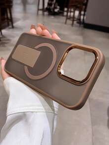 1pc Luxury Frosted Semi-Transparent Magnetic Wireless Charging Phone Case With Stand, Suitable For IPhone 17 Pro Max 16 15 14 13 12 11 Pro Max Plus, Metal Camera Ring, Shock-Absorbing Soft Bumper Hard Back Cover - Desert Gold - View 4