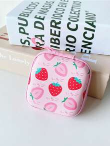 Shockproof Strawberry Element 1pc EVA Material Fruit Print Earphone Storage Bag Suitable For Bluetooth Earphones Cables Mini Chargers Coin Purse Square Storage Box Spring Gift - Multicolor - View 14