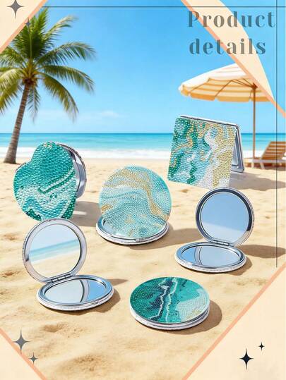 Bộ 4 chiếc gương tranh đính đá thủ công, đồ thủ công tự làm tranh đính đá, đế lót ly chống trượt chịu nhiệt, quà tặng cho phụ nữ, trang trí nhà cửa, gương hình dạng bất thường, quà sinh nhật, quà tặng tiệc tùng, họa tiết Mandala dưới nước.