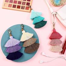 1pc 50*167mm Bohemian Style Colorful Pom Pom Tassel Keychain, Cute Backpack Keyring, 3-Color Agate Tassel Pendant, Wallet Tassel Keychain, New Year Decoration - Tassel Keychain - View 6
