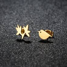 1 par de pendientes de poste con diseño de rama y pájaro de acero inoxidable, pendientes simples de animal y pájaro como regalo de joyería - 139 - Ver 4