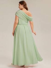 EVERPRETTY Vestido de dama de honor asimétrico de gasa verde oliva elegante talla grande, adecuado para invitados de boda de primavera/verano, fiesta de noche - verde menta - Ver 2