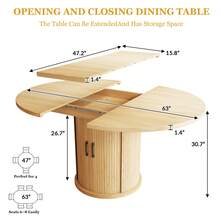 47-63 Inch Extendable Round Dining Table For 4-8 With 2-Tier Storage Shelf, Modern Expandable Wood Oval Kitchen Table, Space Saving Circle Pedestal Table For Dining Room Living Room - Oak Color - View 2