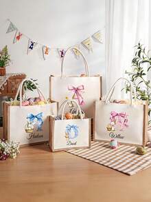 Túi quà Phục Sinh cá nhân hóa, Túi quà Phục Sinh bằng vải bố, Túi quà hình thỏ Phục Sinh có thể tùy chỉnh tên, Túi quà săn trứng Phục Sinh cho trẻ em, Túi quà Phục Sinh, Túi tote Phục Sinh thêu chuyển nhiệt tùy chỉnh - Phong cách 16 - Xem 7