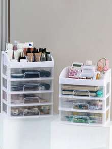 1-4层大容量抽屉式化妆品收纳盒，塑料化妆品收纳盒，口红盒，办公用品收纳盒，珠宝盒，适用于浴室、卧室等场所，大容量 - 白色 - 查看 5