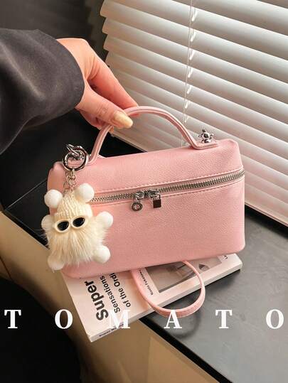 1 件装时尚女士斜挎包，纯色简约手提包，方形托特包，PU 皮革材质（不含配件），拉链封口，可调节肩带，休闲日常包，适合年轻女性——外出、工作、购物、约会、女士礼物、办公