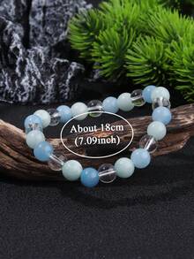 1件海蓝宝石和白色水晶女士手链 - 带来好运、平静、和平、爱、疗愈的水晶灵性保护冥想男女通用饰品 - 理想的礼物 - 彩色 - 查看 5