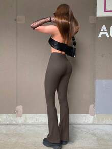 OQQ Women's 1 Piece Yoga Pants Ribbed Seamless Workout High Waist Bell Bottoms Flare Leggings - Màu nâu - Xem 3