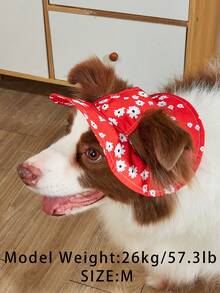 Cute Polyester Windproof And Sun Protection Hat, Red Background With White Flower Pattern, Ear-Exposed Design, Adjustable Anti-Slip, Suitable For Small Pet Dogs To Wear Outdoors All Year Round - Multicolor - View 8