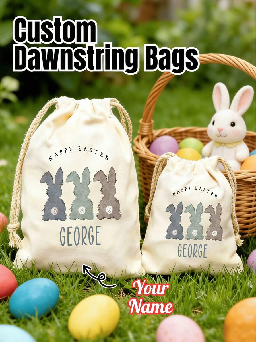 Personalized Bunny Gift Sack, Custom Name Easter Gift Sack, Tote Bag Packs, Happy Easter Gift Bags, Easter Egg Bags Perfect For The Easter Atmosphere - Multicolor - View 1
