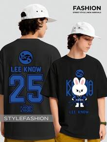 Unisex T-Shirt With Kpop Stray Know Karma SKZ Print, Korean Fashion, Casual Streetwear. - 黑色 - 查看 2