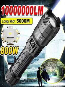 2000 Lumens LED Flashlight, Tactical Flashlight With Display, Rechargeable, For Camping, Fishing, Emergency, Zoom Flashlight, Camping Equipment, Camping Essentials - Black - View 3