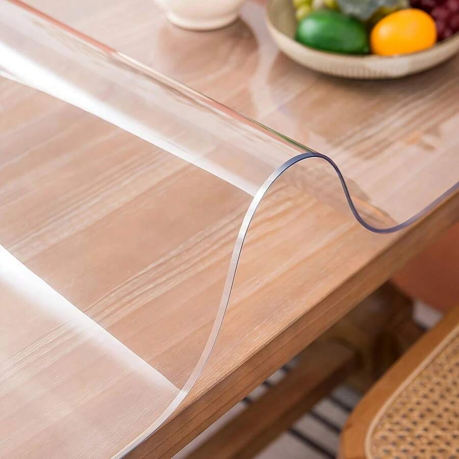 0.25mm Thick Transparent PVC Table Cover Protector, Rectangular Transparent Tablecloth, Waterproof And Oil-Proof, Tabletop Protection, Soft Glass Tablecloth, Suitable For Kitchen, Vanity, Desk, Dining Table. Household Kitchen And Dining Supplies - White - View 1