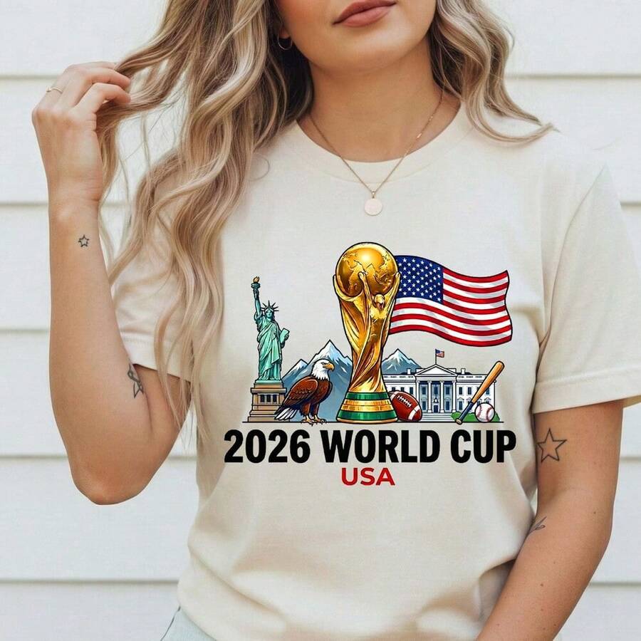 2026 World Cup Soccer Shirt, USA Canada Mexico Football Fan Tee, Custom Country Flag Sports Gift, North America Tournament Tshirt - 白色 - 查看 1