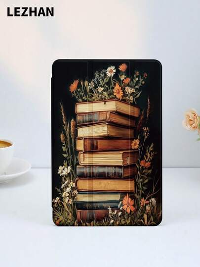 1pc Vintage Bookshelf Design Tablet Protective Case, With Pencil Slot, Anti-Drop, Tri-Fold Tablet Stand, Compatible With 10.2", Pro 11" 2021/2020/10th Gen, (A16) 11" 11th Gen 2025, 8th/9th/10th Gen, Galaxy Tab A8 10.5" 2022, Matepad 10.4"/Tab, Support Sleep/Wake, Romantic Personalized Gift