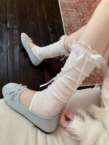 1 đôi tất giữ ấm chân cho nữ, tất giữ ấm chân ren hoa mỏng với nơ, tất giữ ấm chân nhiều màu sắc cho mùa xuân/hè. - Nhiều màu - Xem 7