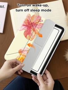 Kingsung Funda protectora de cristal acrílico transparente con patrón floral en forma de Y, plegable y de doble cara, pintada con aerosol, compatible con tabletas Tablets/Mini6/7/9.7/10.2/10.5/10.9/12.9/Pro 11, 10th Gen, admite ajuste de múltiples ángulos, 6 modos de colocación de soporte, ranura integrada para bolígrafo, placa trasera transparente, protección antideslizante, activación/suspensión automática - Multicolor - Ver 9