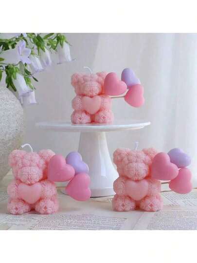 Heart & Rose Teddy Bear Silicone Mold, DIY Wax Melts, Soap, Plaster Decor Candle Mold, Multi-Function Craft Mold
