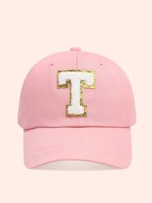 1pc Pink Children's Hat With 26 Letters, Toddler Baseball Cap, Boys & Girls Sun Hat, Suitable For Outdoor Activities And Daily Wear, UV Protection - Gold Label - Pink Fabric Baseball Cap - View 79