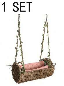 All-Season Parrot Nest Pad - Suitable For Parrot And Parakeet Rattan Swing Bed Toys. Woven Hanging Hammock Suitable For All Seasons, Parrot Hanging Hammock Swing, Handwoven Bird Nest, Hanging Bed Chair, Seaweed Woven Hanging Bed, Year-Round Bird Nest, Warm Bird Nest Hammock, Hooked Rattan Swing, Bird Cage Accessories. - A - View 12