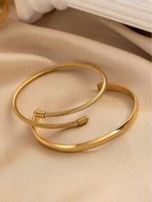 1 pieza/2 piezas Set, Brazalete minimalista de acero inoxidable de moda para mujer, Brazalete abierto en forma de C de acero inoxidable chapado en oro, Regalo para amigos y familiares - Dorado - Ver 3