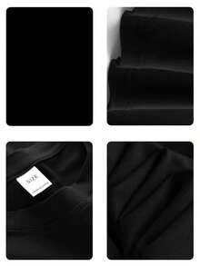 十幾歲男孩時尚酷炫純色短袖圓領T恤 - 黑色 - 查看 9