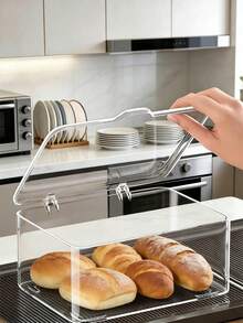 1pc High Capacity Stackable Transparent PET Bread Box, Minimalist Clear Display & Storage Container, Front Opening Design Keeps Baked Goods Fresh, Household Kitchen Cookie Storage Box - View 1