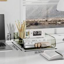 Transparent Desktop File Tray Stackable Large Capacity Stationery Book Storage Rack A4 Document Paper Organizer Home Office - green - 查看 8