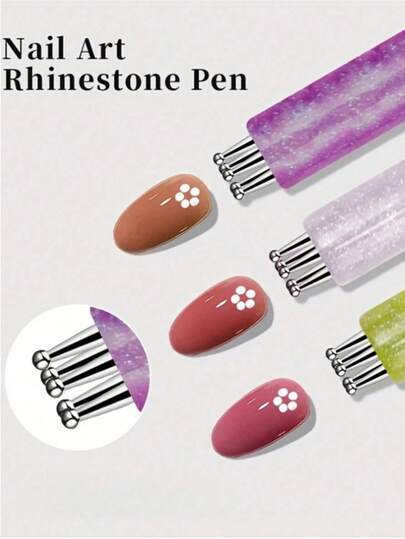 1 pieza Bolígrafo de arte de uñas con diseño de flor, herramienta de pincel para pintura de arte de uñas, adecuado para dibujar, tallar, incrustar piedras, suministros de salón de manicura DIY