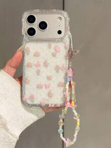 Spring Artistic Cute Pink Rose Flowers Butterfly Polka Dot Phone Case Compatible With IPhone 17 Pro Max 17 Pro 17 16 Pro Max 16 Pro 16 15 Pro Max 15 Pro 14 Pro Max 14 Pro 13 12 Pro Max 11 16 15 14 Plus With Lovely Bracelet Glitter Clear Cover For Girl - Clear - View 4