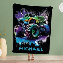 Personalized Monster Truck Blanket, Custom Name Flannel Blanketmonster Jam - 白色 - 查看 1
