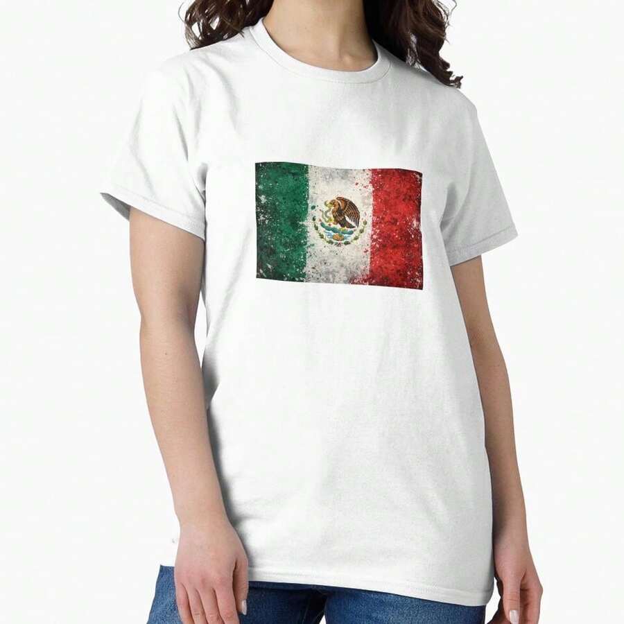 Mexico World Cup Flag – Grunge Football Art Classic T-Shirt - 白色 - 查看 1