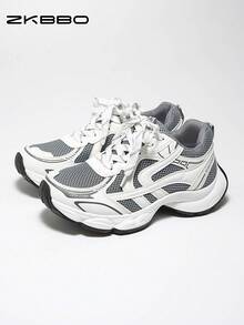 ZKBBO Women's Chunky Sneakers, Comfortable & Fashionable Platform Tennis Shoes For Casual, Running, Fitness, Walking - White - View 6