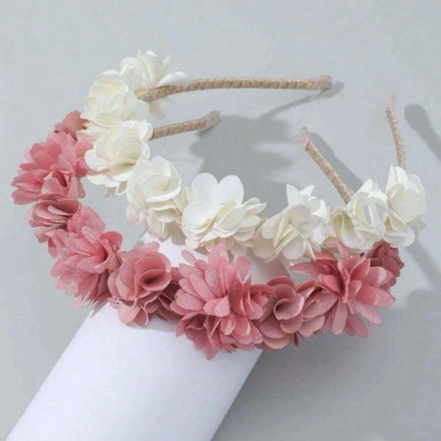 1pc Premium Handmade Bohemian Fabric Flower Headband, Original Design, Pink Tone, Fresh And Sweet Headpiece For Women - Multicolor - View 1