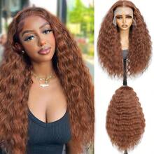 28Inch 13x6 HD Lace Front Sythetic Wig ,Heat Resistant Fiber Long Deep Wave Lace Wig -Synthetic Glueless Lace Front Wig For Daily Party Use - Multicolor - View 3